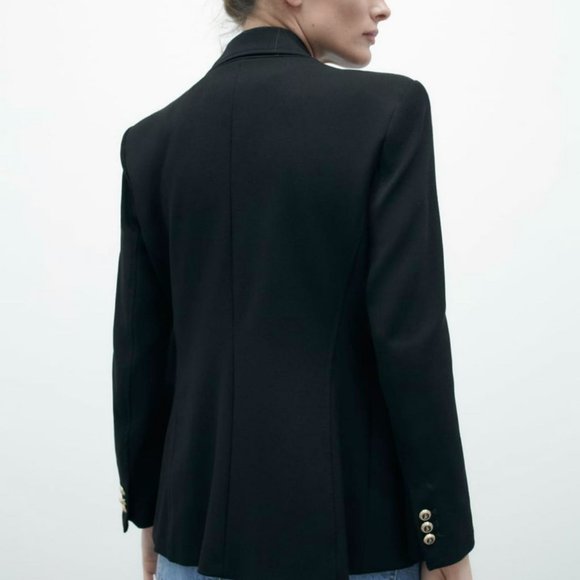 NWT ZARA Black Tailored Double Breasted Blazer - Picture 3 of 3